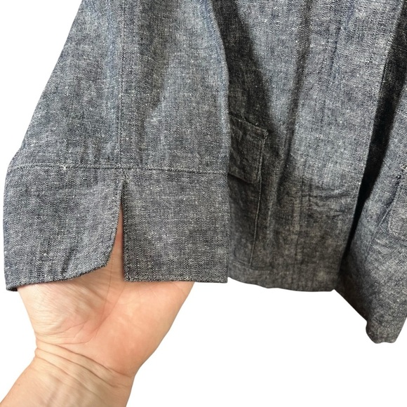 Women’s Linen Blend Blue Chambray Topper Shirt Jacket Shacket Sz L Boxy Classic - Picture 5 of 11